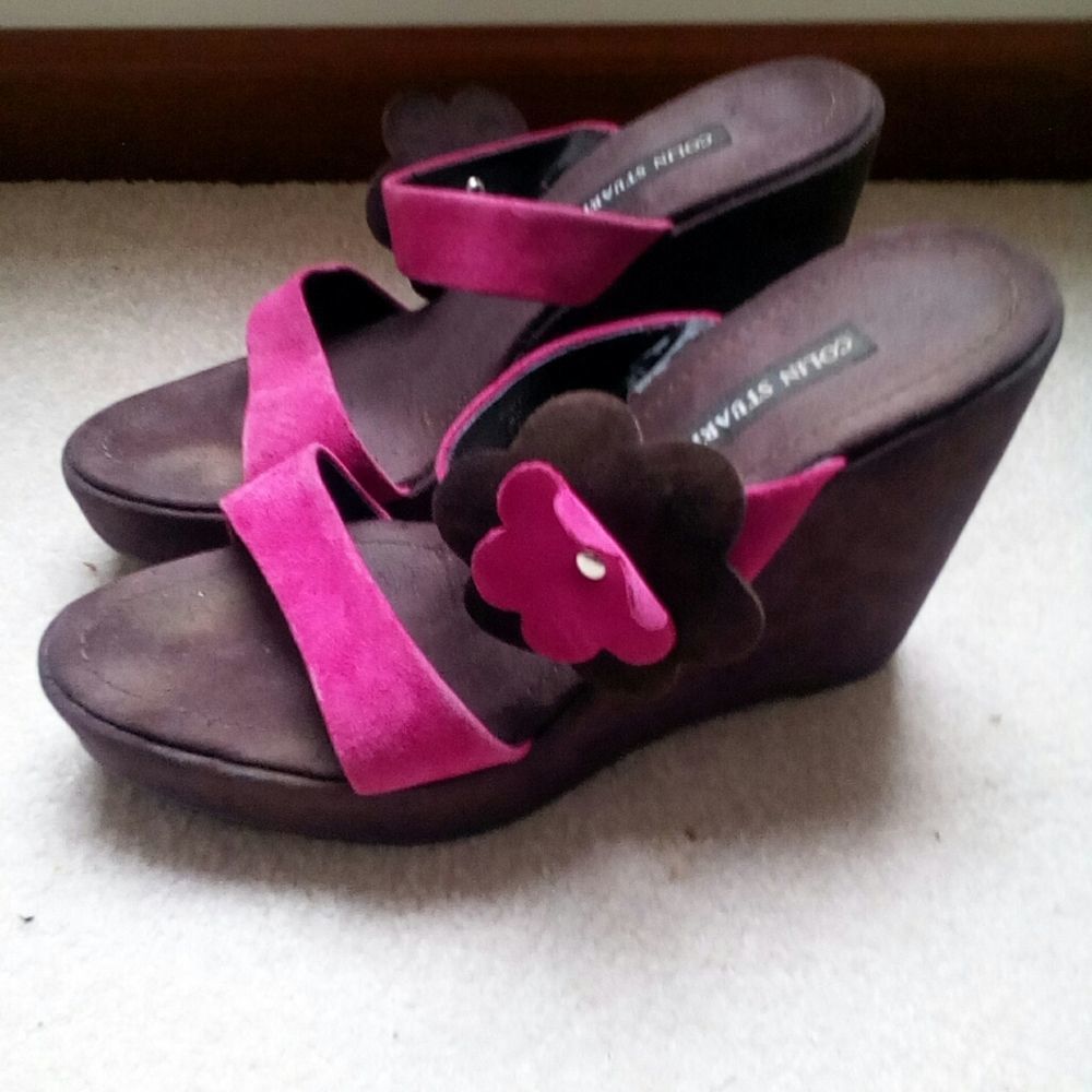 Colin Stuart Flower Strap Heel Wedge Size 8